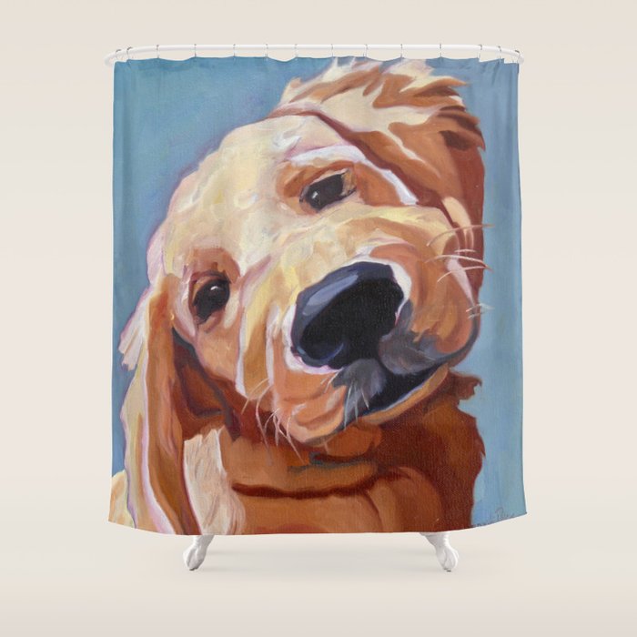 Golden Retriever Puppy Original Oil Painting Shower Curtain