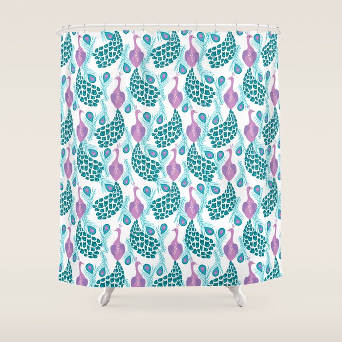 Peacock Pattern Cute Bird Nursery Minimal Home Decor Peacocks Plume Feathers Shower Curtain