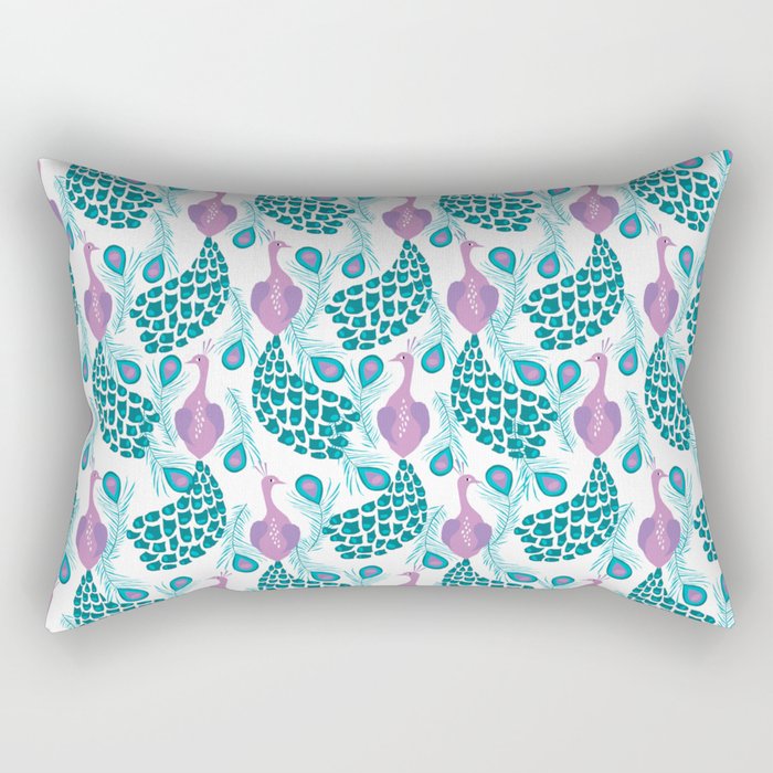 Peacock Pattern Cute Bird Nursery Minimal Home Decor Peacocks Plume Feathers Rectangular Pillow