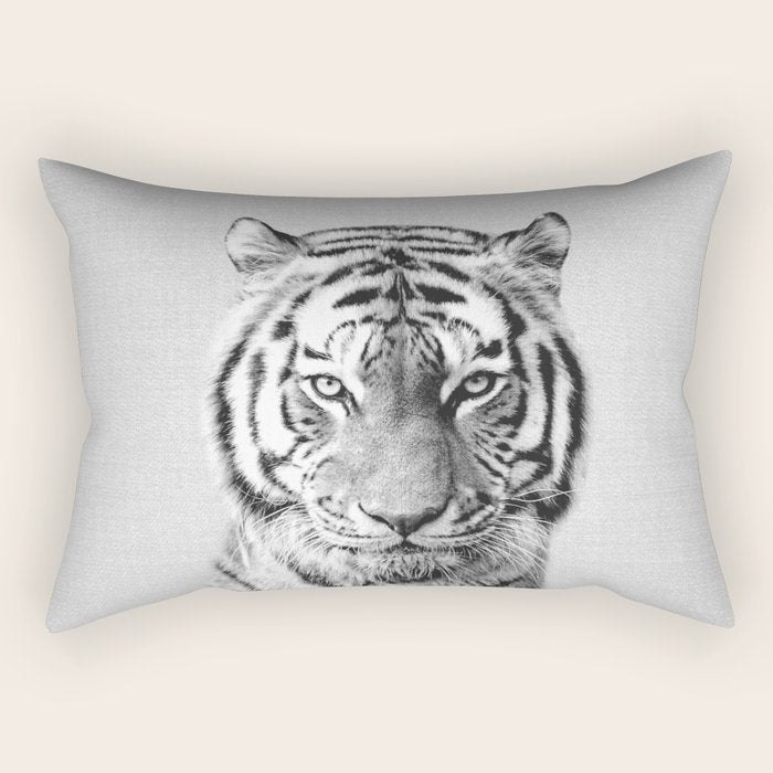 Tiger - Black & White Rectangular Pillow