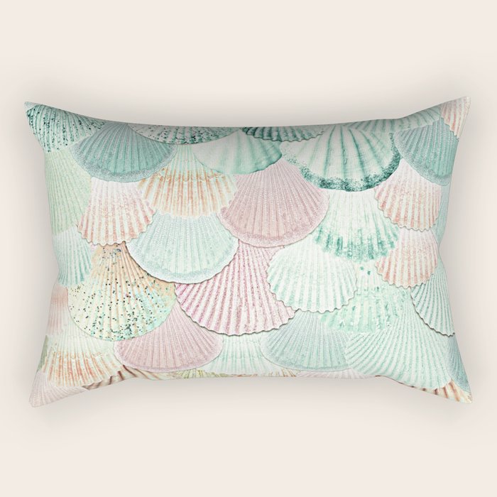 Mermaid Shells - Mint & Rosegold Rectangular Pillow