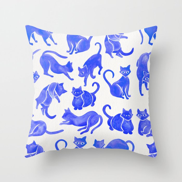 Cat Positions - Blue Palette Throw Pillow