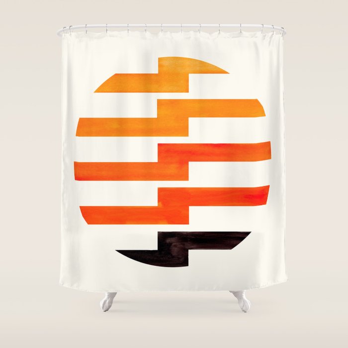 Minimalist Mid Century Circle Frame Orange Zig Zag Colorful Lightning Bolt Geometric Pattern Shower Curtain