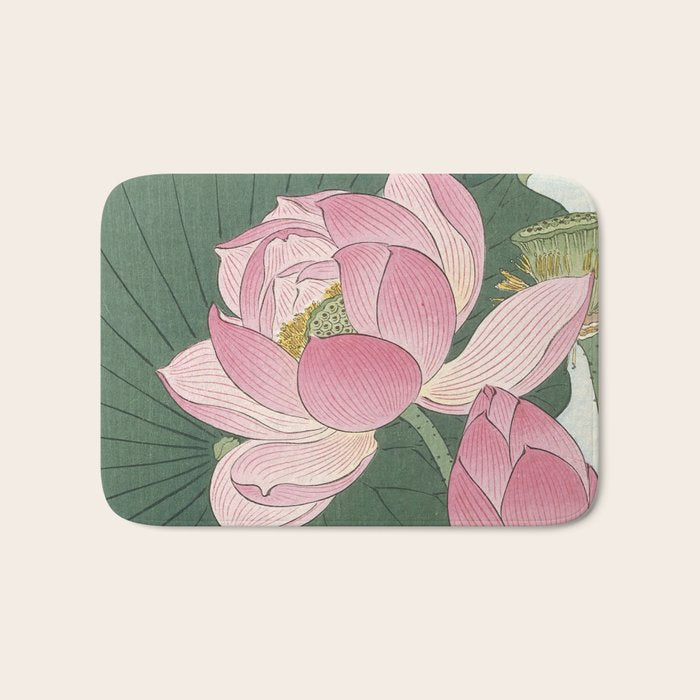 Flowering Lotus Flowers, Ohara Koson Bath Mat