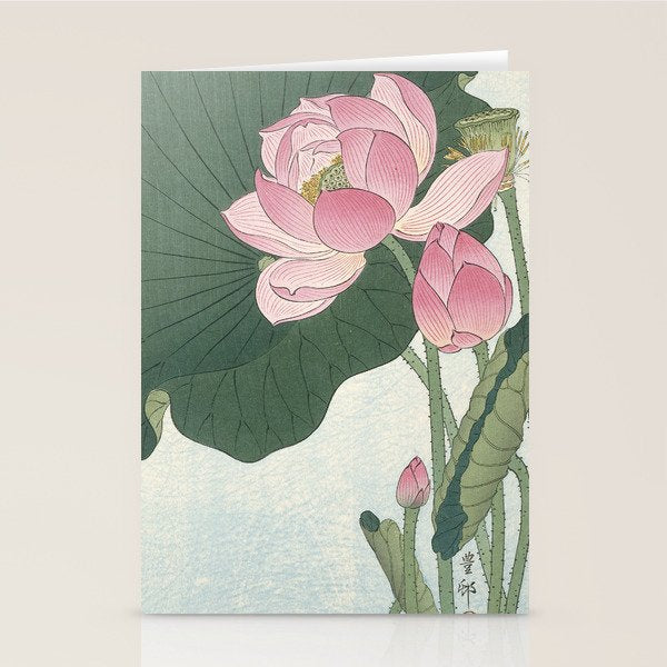 Flowering Lotus Flowers, Ohara Koson Stationery Card