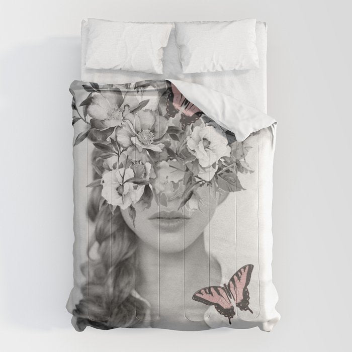Woman With Flowers And Butterflies 9a Comforter