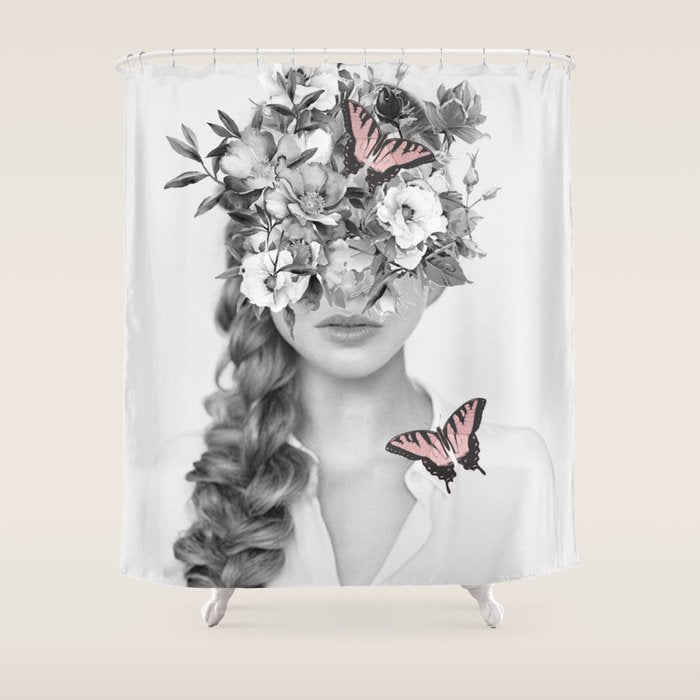 Woman With Flowers And Butterflies 9a Shower Curtain