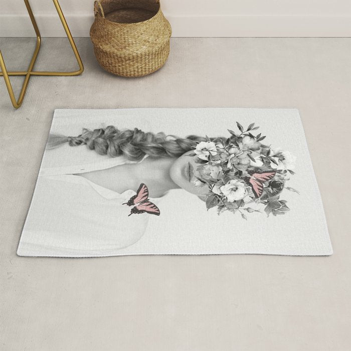 Woman With Flowers And Butterflies 9a Rug