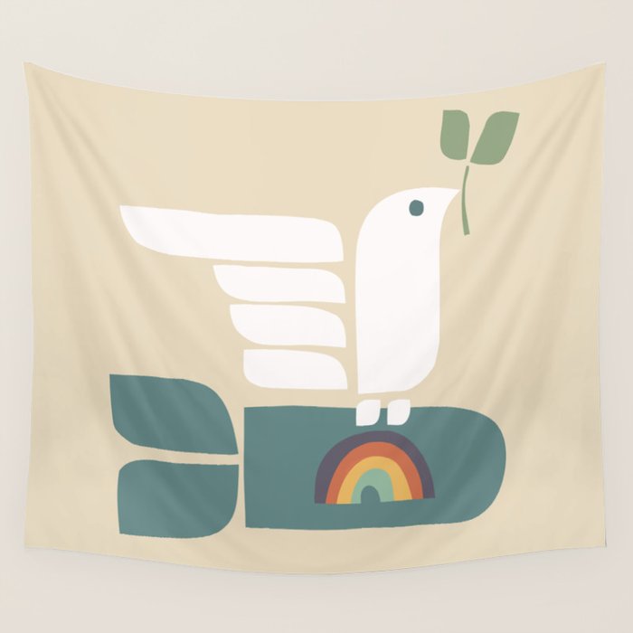 Peace Dove And Rainbow Bomb Wall Tapestry
