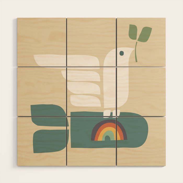 Peace Dove And Rainbow Bomb Wood Wall Art