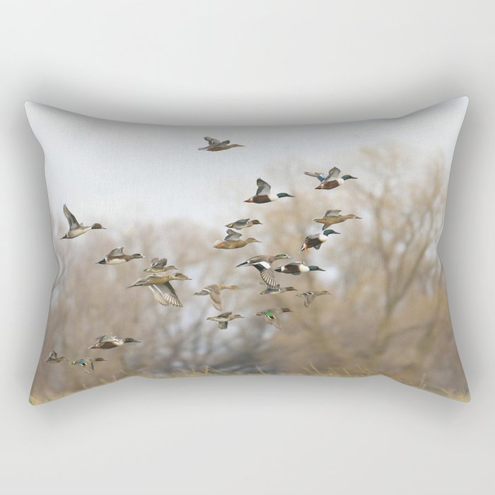 Ducks In Autumn Flight Rectangular Pillow