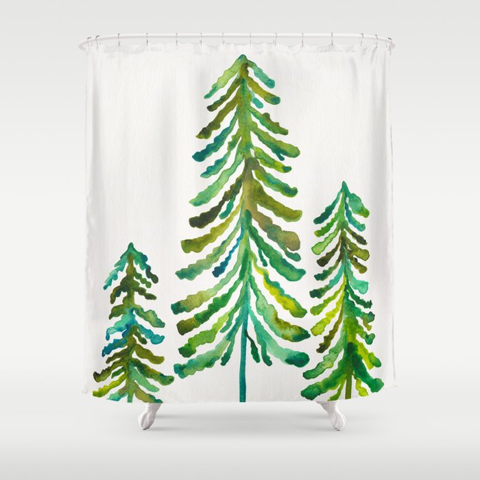 Pine Trees - Green Palette Shower Curtain