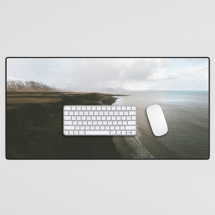 Moody Black Sand Beach In Iceland - Landscape Photography Desk Mat