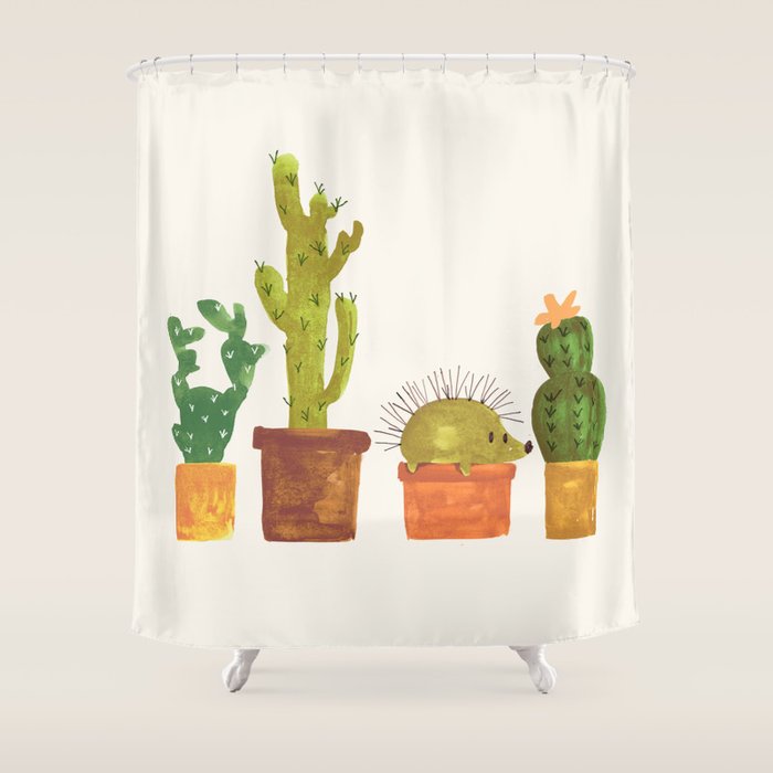 Hedgehog And Cactus (Incognito) Shower Curtain