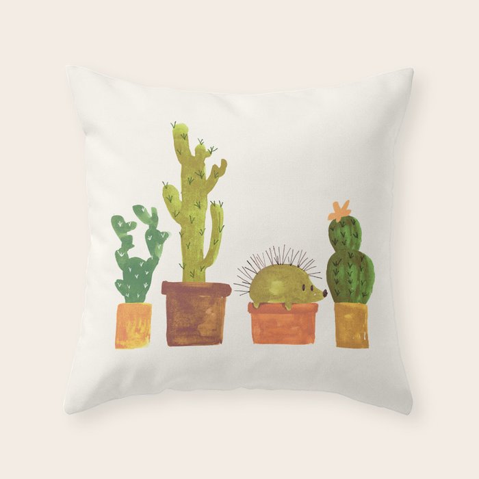 Hedgehog And Cactus (Incognito) Throw Pillow