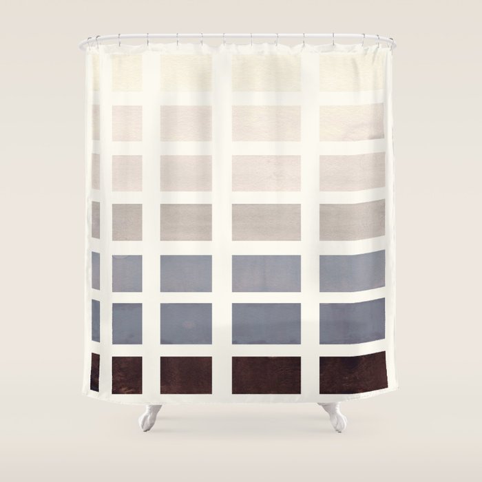 Grey Taupe Watercolor Gouache Geometric Square Matrix Pattern Shower Curtain