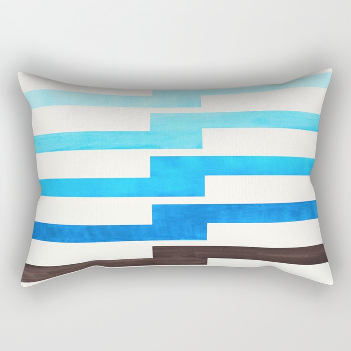 Blue Baby Blue Watercolor Minimalist Geometric Zig Zag Lightning Bolt Pattern Rectangular Pillow