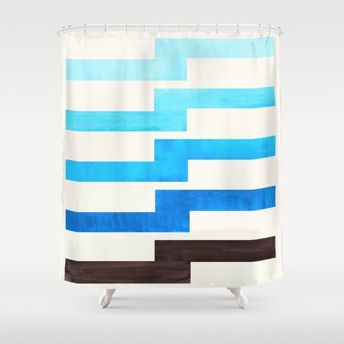 Blue Baby Blue Watercolor Minimalist Geometric Zig Zag Lightning Bolt Pattern Shower Curtain