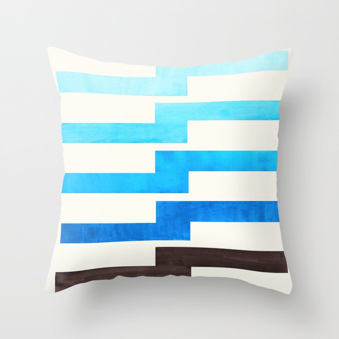 Blue Baby Blue Watercolor Minimalist Geometric Zig Zag Lightning Bolt Pattern Throw Pillow