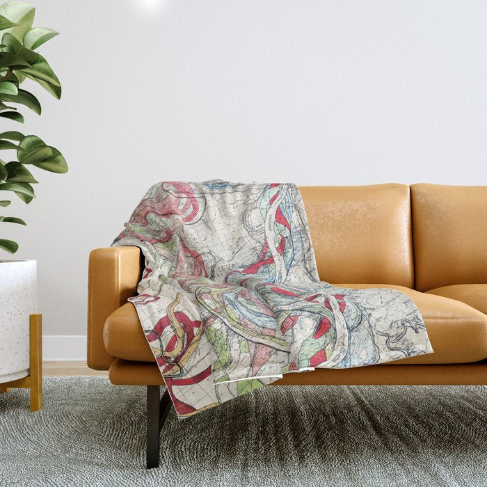 Vintage Map Of The Mississippi River Throw Blanket