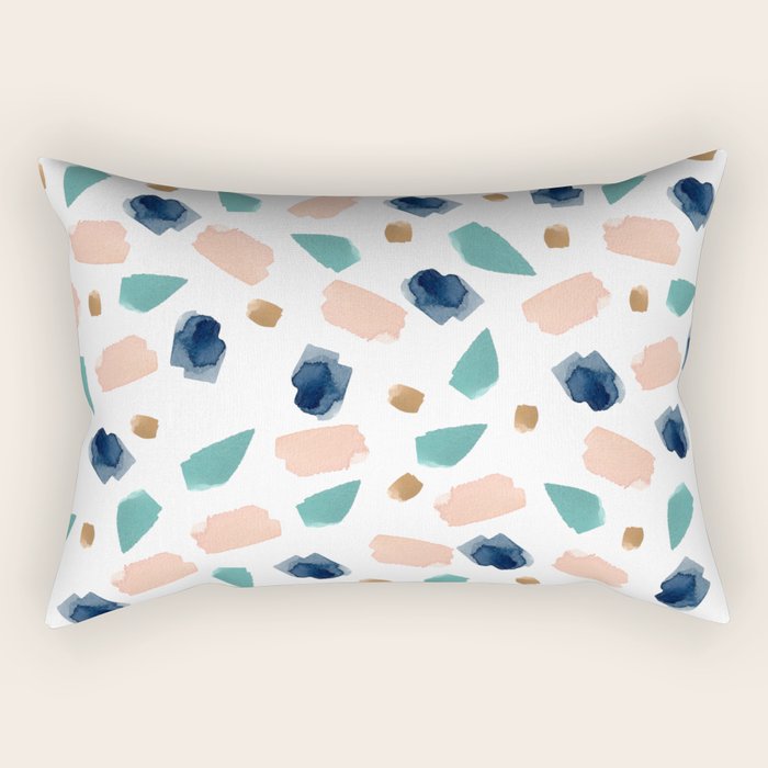Terrazzo (Turquoise, Navy, Pink & Gold) Rectangular Pillow