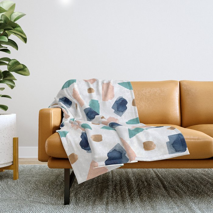 Terrazzo (Turquoise, Navy, Pink & Gold) Throw Blanket