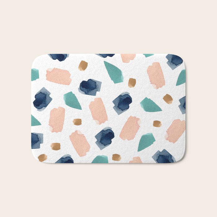 Terrazzo (Turquoise, Navy, Pink & Gold) Bath Mat
