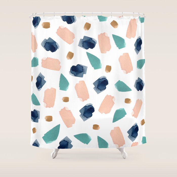 Terrazzo (Turquoise, Navy, Pink & Gold) Shower Curtain