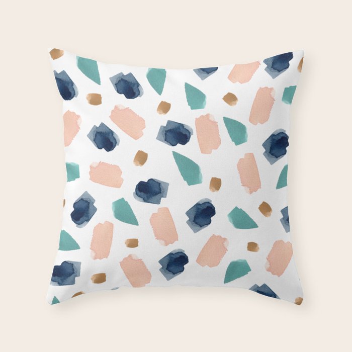 Terrazzo (Turquoise, Navy, Pink & Gold) Throw Pillow