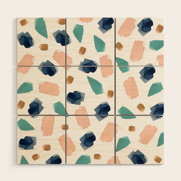 Terrazzo (Turquoise, Navy, Pink & Gold) Wood Wall Art