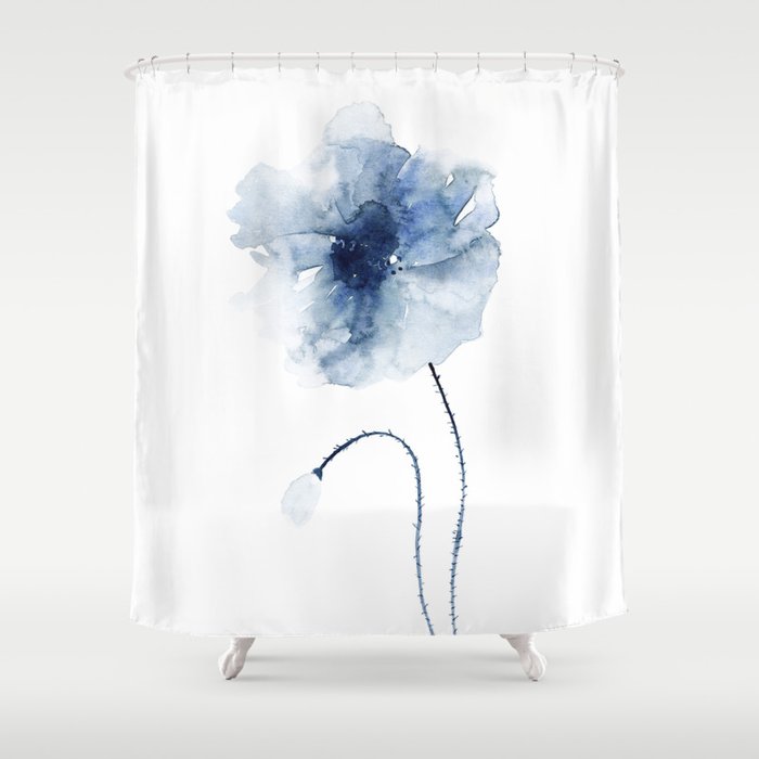 Blue Watercolor Poppies #2 Shower Curtain