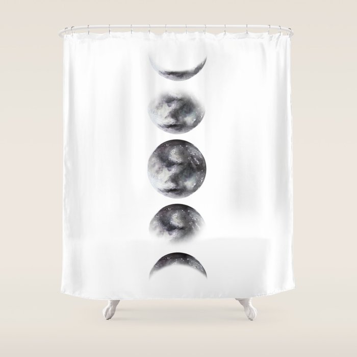 Moon Phases Watercolor Painting Shower Curtain