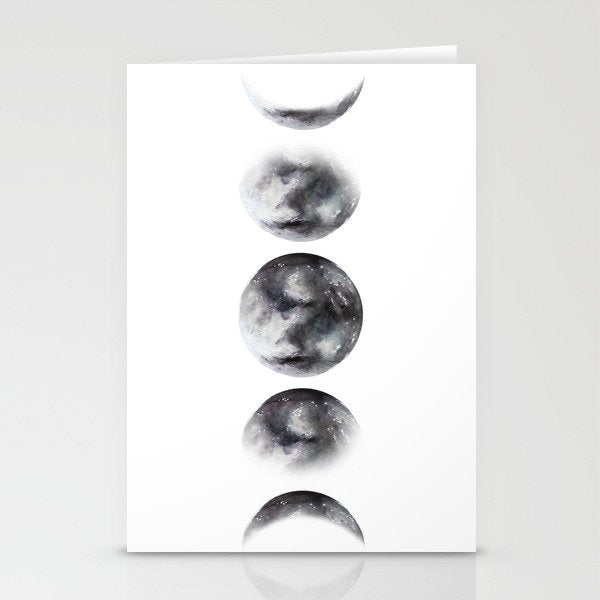 Moon Phases Watercolor Painting Stationery Card