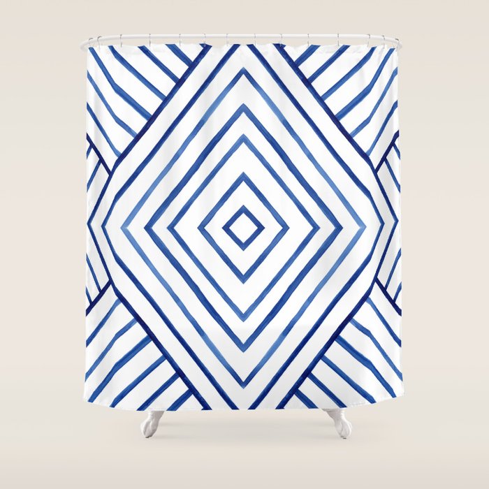 Watercolor Lines Pattern | Navy Blue Shower Curtain