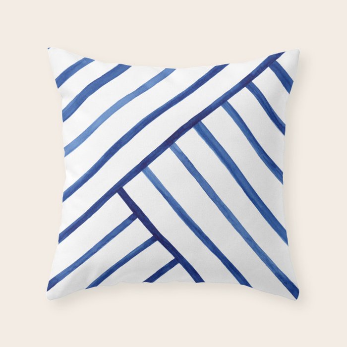 Watercolor Lines Pattern | Navy Blue Throw Pillow