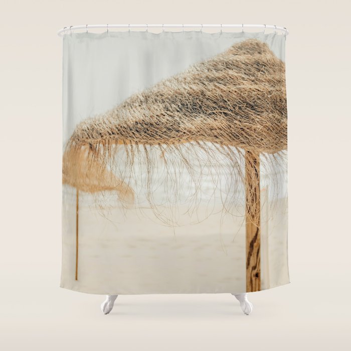 Beach Dreams Iii - Straw Beach Umbrellas Photography By Ingrid Beddoes Shower Curtain