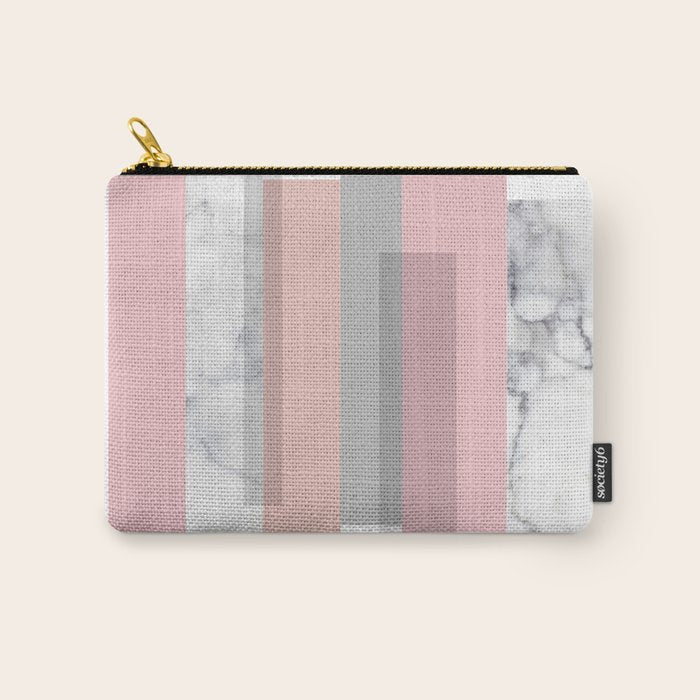 Stripes In Blush And Marble Carry All Pouch