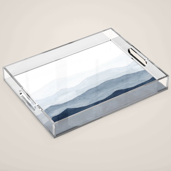 Indigo Abstract Watercolor Mountains Acrylic Tray