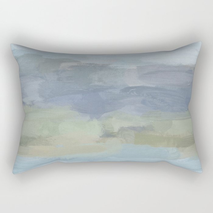 Summer At The Lake I - Sky Gray Blue Sage Green Abstract Wall Art, Painting Art Nature Modern Rectangular Pillow