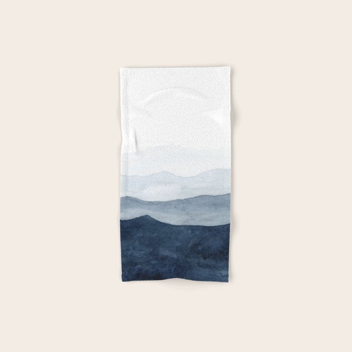 Indigo Abstract Watercolor Mountains Bath Towel