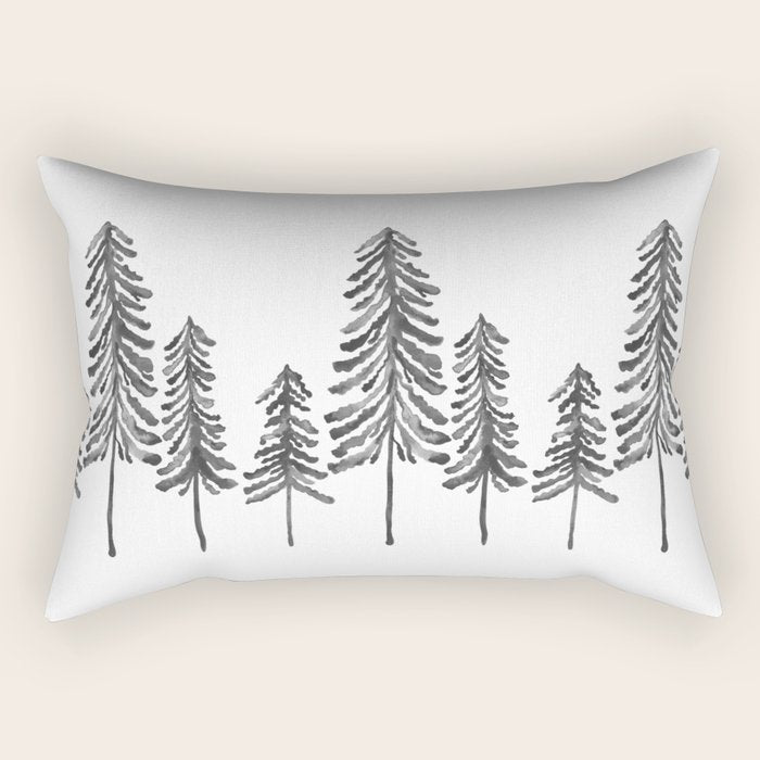 Pine Trees - Black Ink Rectangular Pillow