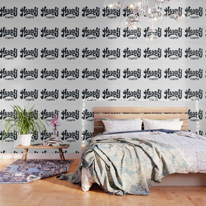 Happy Camper Black And White Retro Wallpaper