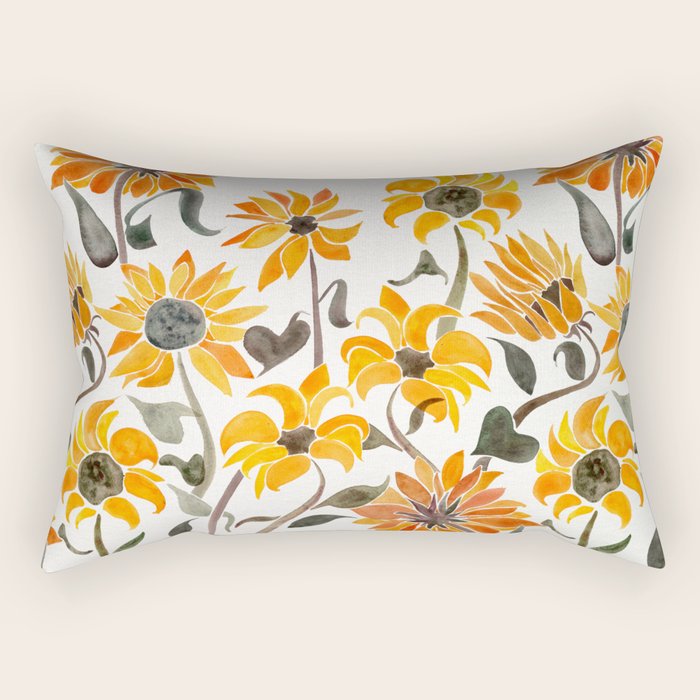 Sunflower Watercolor - Yellow & Black Palette Rectangular Pillow