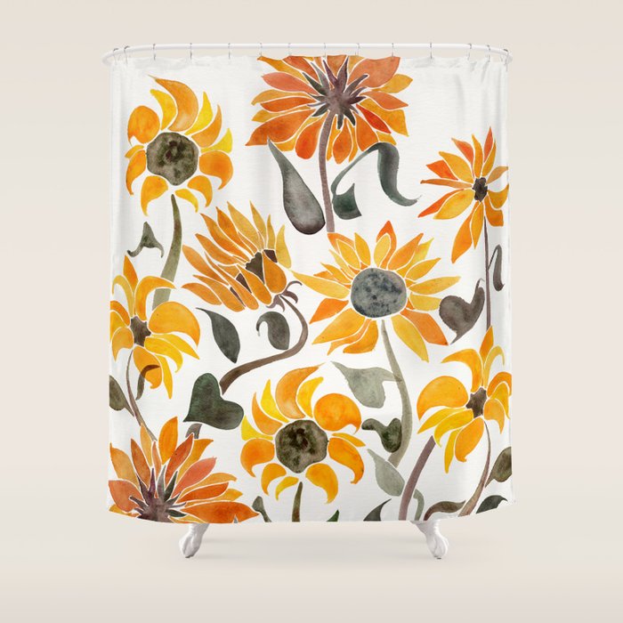 Sunflower Watercolor - Yellow & Black Palette Shower Curtain
