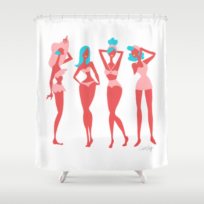 Beach Bombshells - Cyan & Coral Palette Shower Curtain