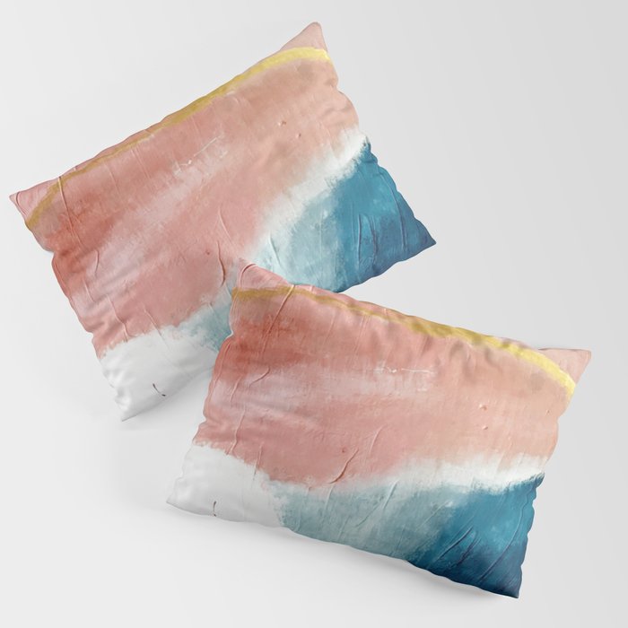 Exhale: A Pretty, Minimal, Acrylic Piece In Pinks, Blues, And Gold Pillow Sham