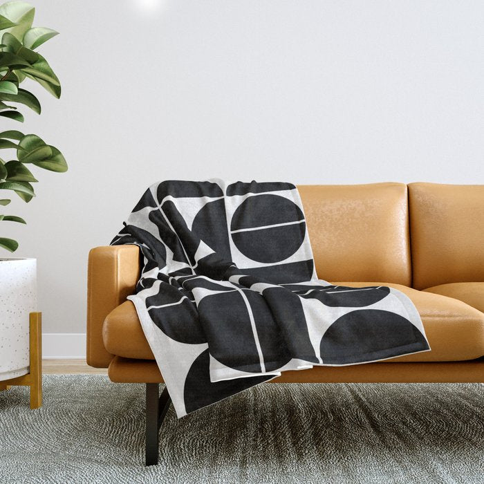 Mid Century Modern Geometric 04 Black Throw Blanket