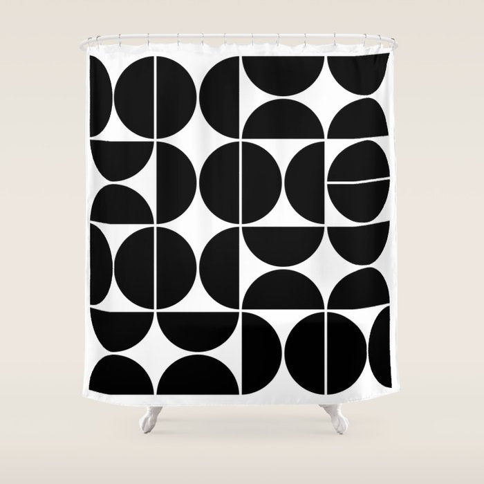 Mid Century Modern Geometric 04 Black Shower Curtain