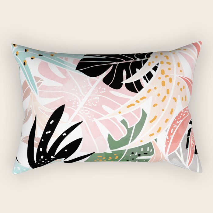 Veronica, Tropical Eclectic Bold Monstera Palm Illustration Nature Modern Colorful Jungle Rectangular Pillow