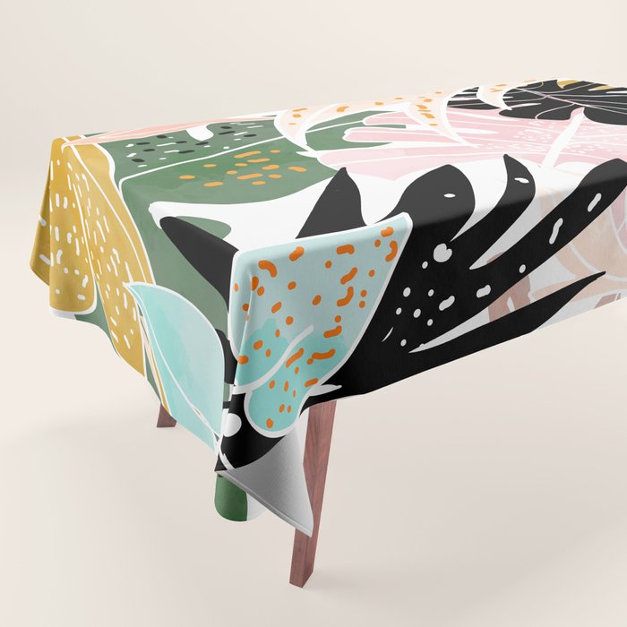 Veronica, Tropical Eclectic Bold Monstera Palm Illustration Nature Modern Colorful Jungle Tablecloth